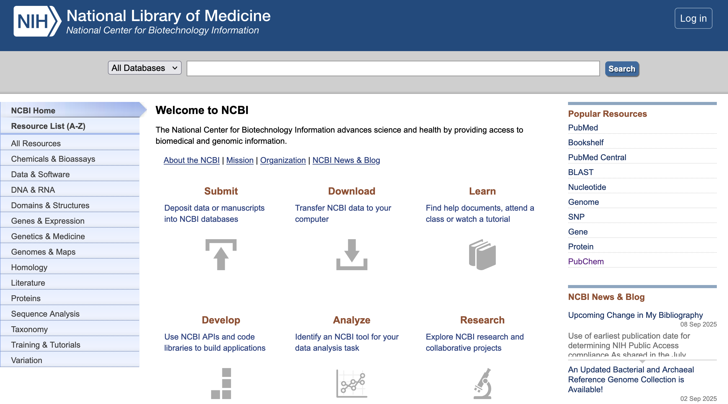NCBI home page.